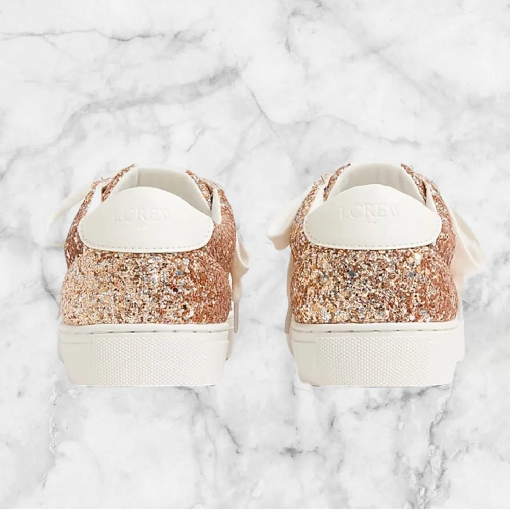 🆕J. Crew Gold Sneakers with Glittery Upper and Casual Lace-Up Design - Picture 5 of 15